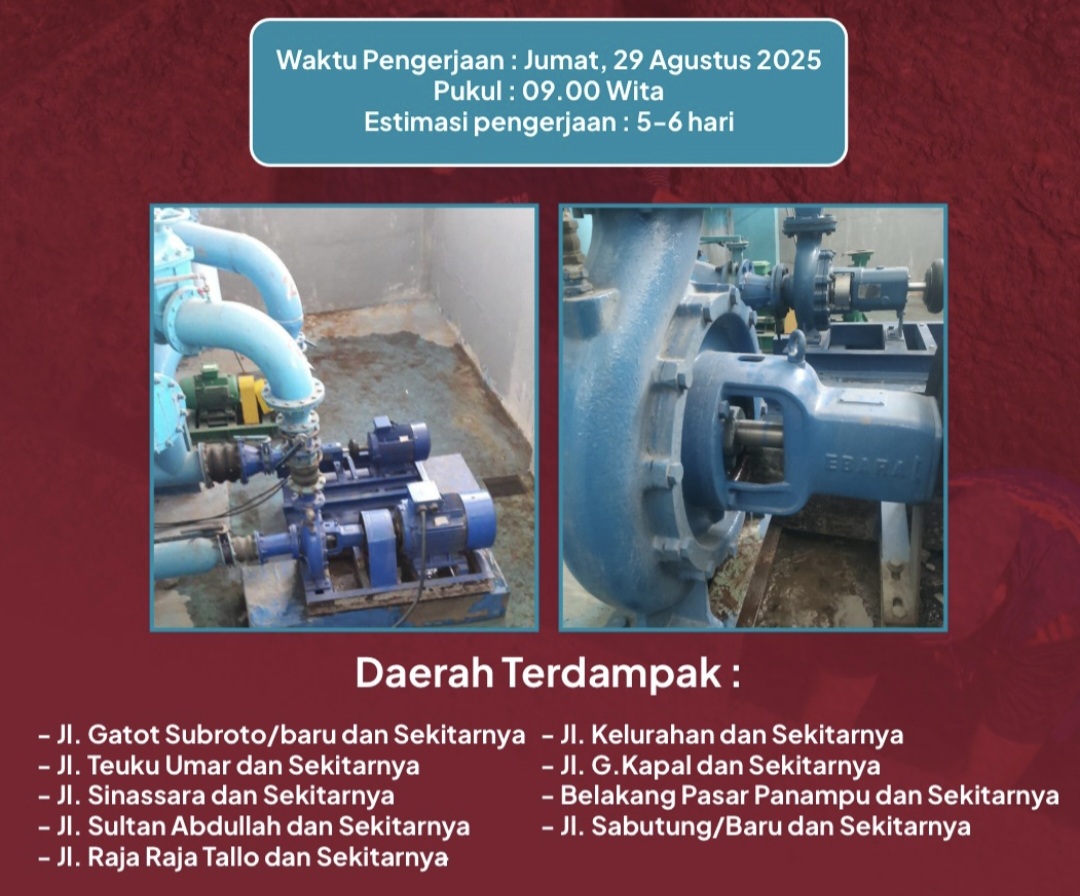 Perbaikan Pompa Distribusi 50 LPS PDAM, Pasokan Air ke Tallo hingga ...